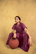Load image into Gallery viewer, Bachpan Wine Purple Handblock Printed Shirt - MODERN BLUE