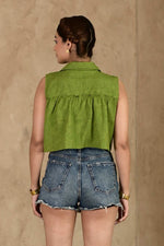 Load image into Gallery viewer, Bali Umar Fern Green Handblock Printed Top - MODERN BLUE