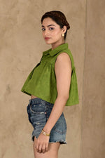Load image into Gallery viewer, Bali Umar Fern Green Handblock Printed Top - MODERN BLUE