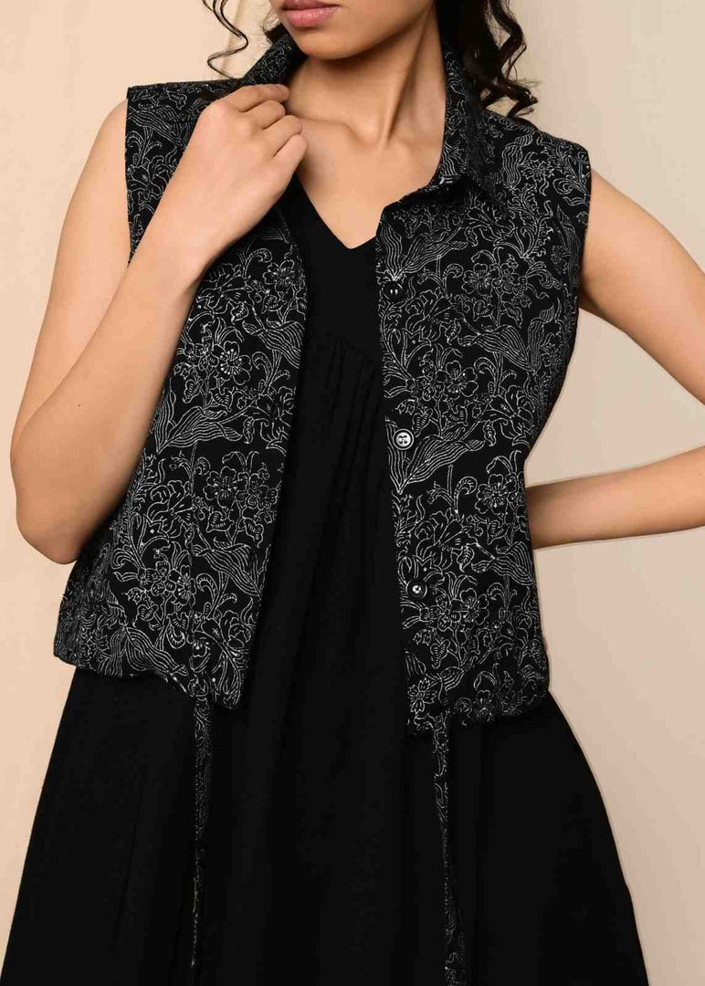 Bayaan Handblock Printed Jacket Shirt - MODERN BLUE