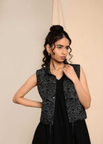 Load image into Gallery viewer, Bayaan Handblock Printed Jacket Shirt - MODERN BLUE