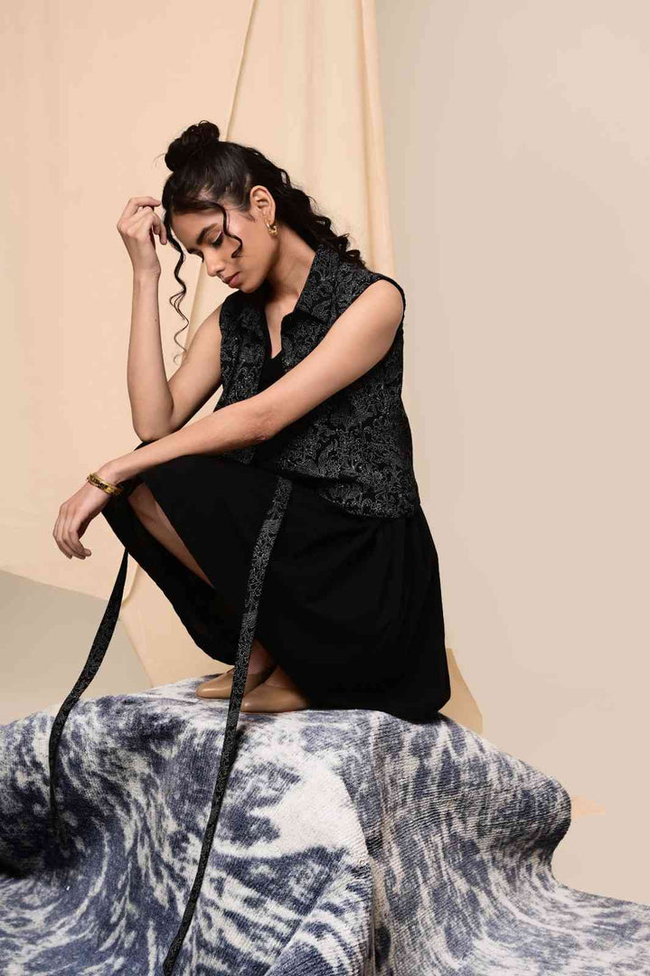 Bayaan Handblock Printed Jacket Shirt - MODERN BLUE