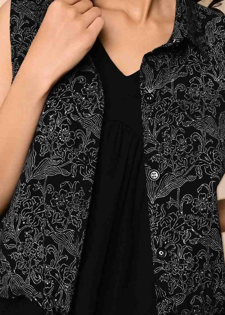 Bayaan Handblock Printed Jacket Shirt - MODERN BLUE