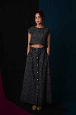 Load image into Gallery viewer, Chanchal Black Handblock Printed Skirt - MODERN BLUE