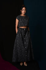 Load image into Gallery viewer, Chanchal Black Handblock Printed Skirt - MODERN BLUE