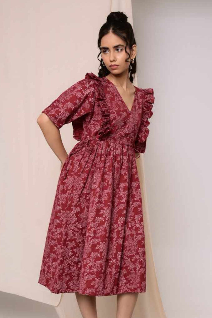 Dor Handblock Printed Dress - MODERN BLUE