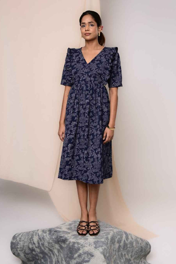 Dor Handblock Printed Dress - MODERN BLUE