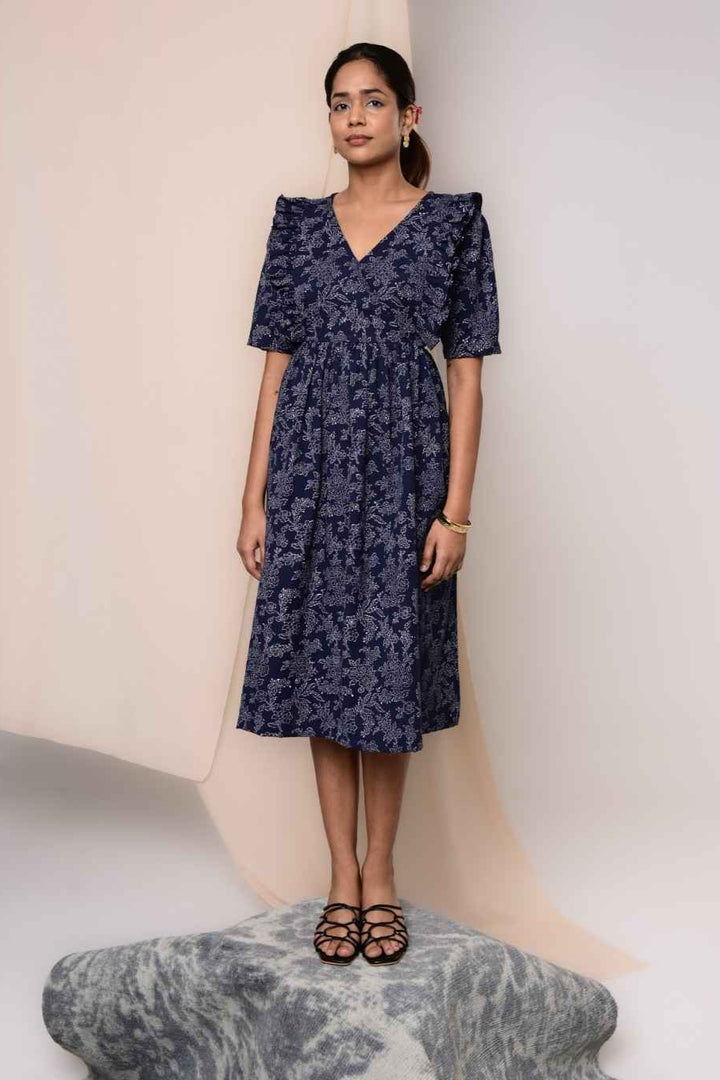 Dor Handblock Printed Dress - MODERN BLUE