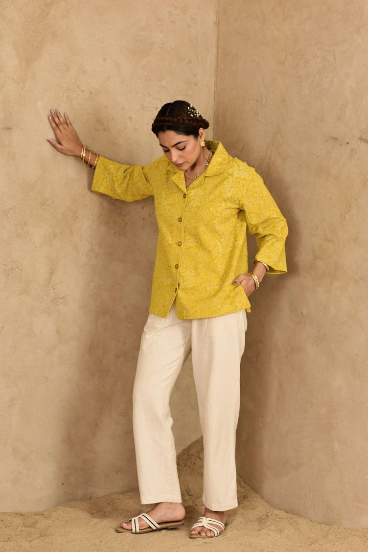 Jazba Handblock Printed Shirt - MODERN BLUE