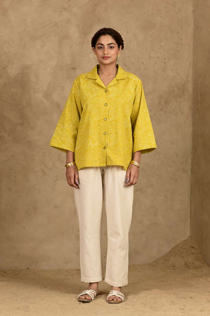 Jazba Handblock Printed Shirt - MODERN BLUE