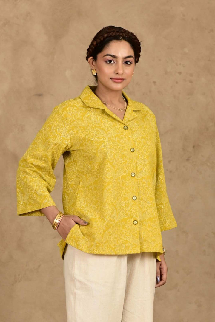 Jazba Handblock Printed Shirt - MODERN BLUE