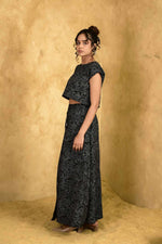 Load image into Gallery viewer, Muskaan Black Handblock Printed Top - MODERN BLUE