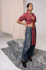 Load image into Gallery viewer, Shararat Maroon Handblock Printed Wrap Top - MODERN BLUE