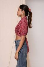 Load image into Gallery viewer, Shararat Maroon Handblock Printed Wrap Top - MODERN BLUE