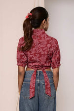 Load image into Gallery viewer, Shararat Maroon Handblock Printed Wrap Top - MODERN BLUE