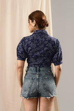 Load image into Gallery viewer, Shararat Navy Blue Handblock Printed Wrap Top - MODERN BLUE