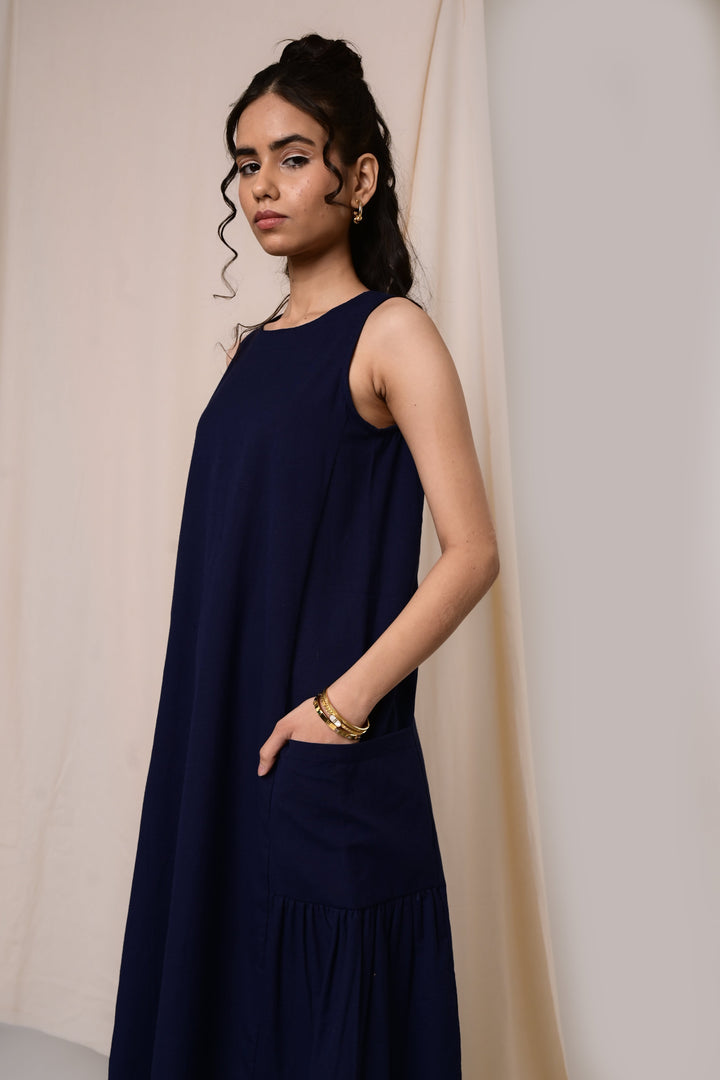 Sutra Paneled Sleeveless Dress - MODERN BLUE