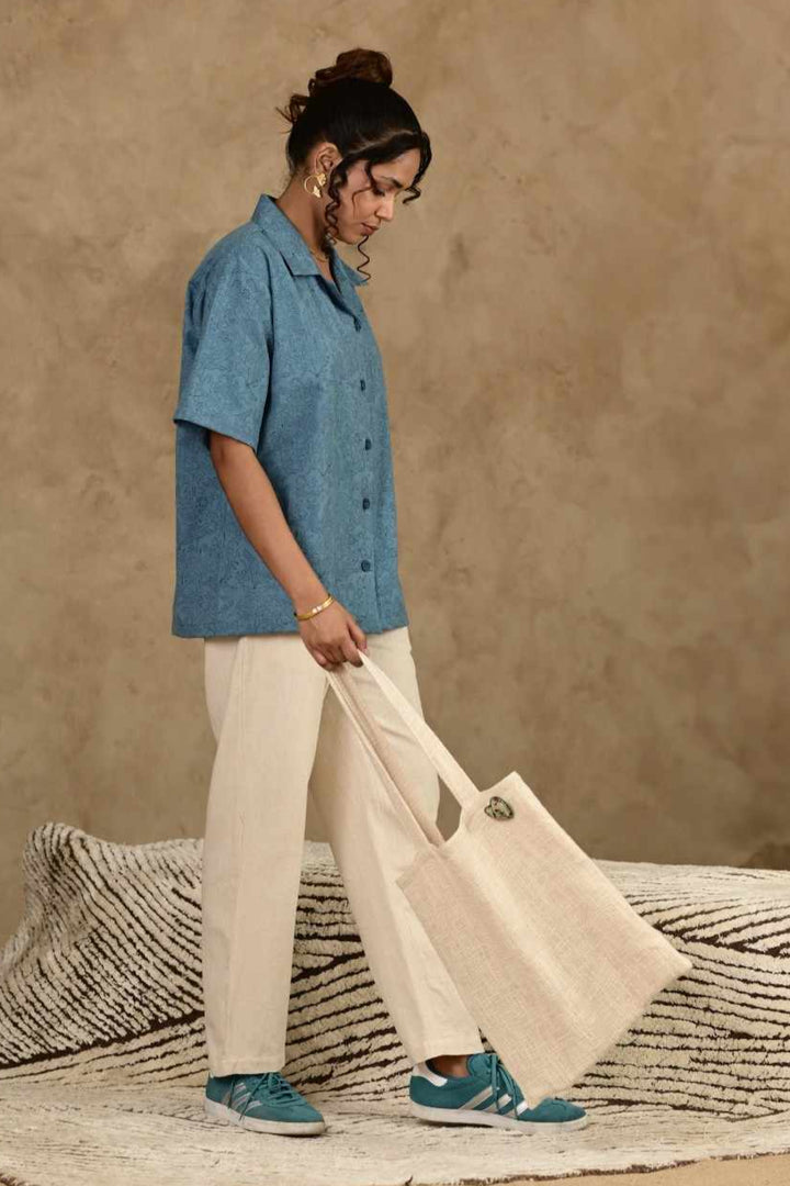 Umeed Handblock Printed Oversized Shirt - MODERN BLUE