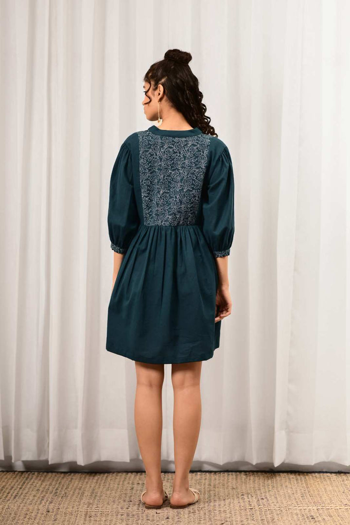 Wafa Handblock Printed Dress - MODERN BLUE