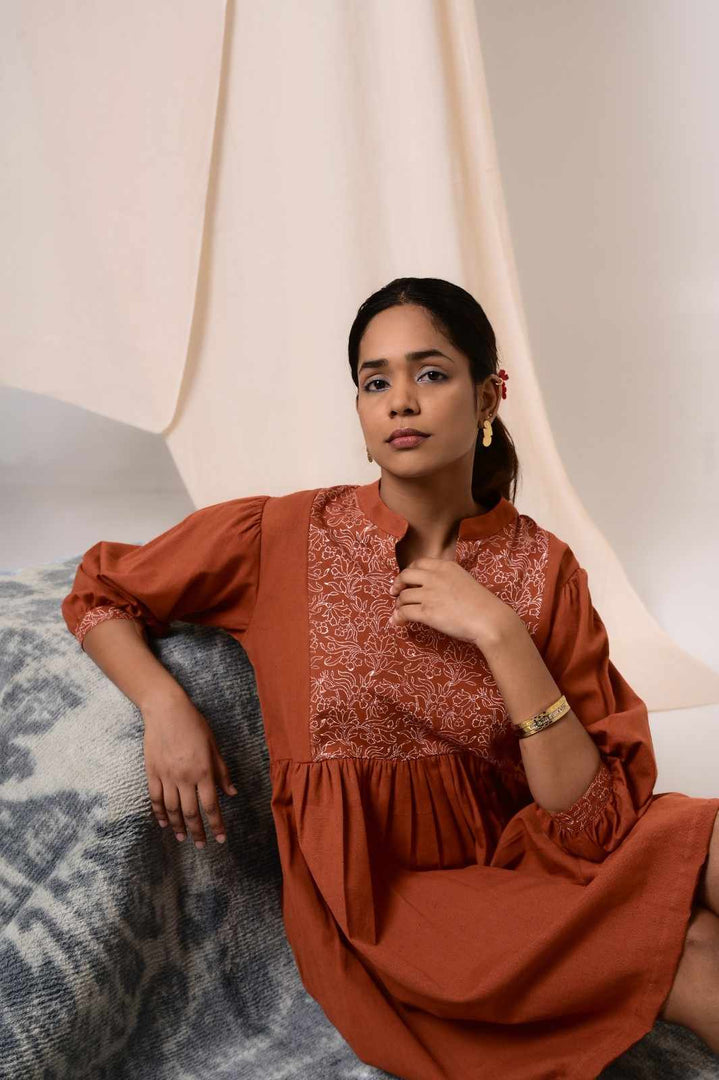 Wafa Handblock Printed Dress - MODERN BLUE