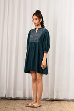 Load image into Gallery viewer, Wafa Handblock Printed Dress - MODERN BLUE
