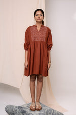 Load image into Gallery viewer, Wafa Handblock Printed Dress - MODERN BLUE