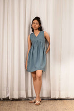 Load image into Gallery viewer, Zid Baby Blue Gathered Dress - MODERN BLUE