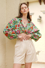 Load image into Gallery viewer, Floral Fun Oversized Crop Shirt - MODERN BLUE