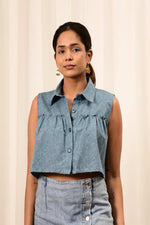 Load image into Gallery viewer, Bali Umar Baby Blue Handblock Printed Top
