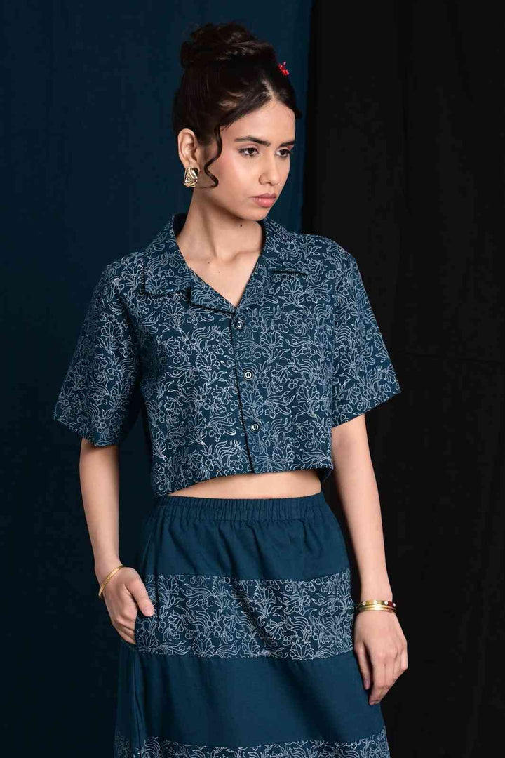 Bachpan Teal Blue Handblock Printed Shirt - MODERN BLUE