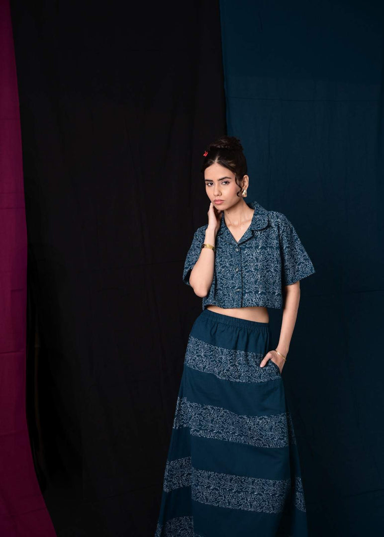 Bachpan Teal Blue Handblock Printed Shirt - MODERN BLUE