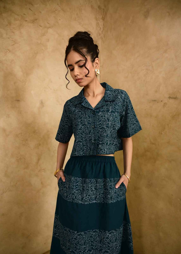 Bachpan Teal Blue Handblock Printed Shirt - MODERN BLUE