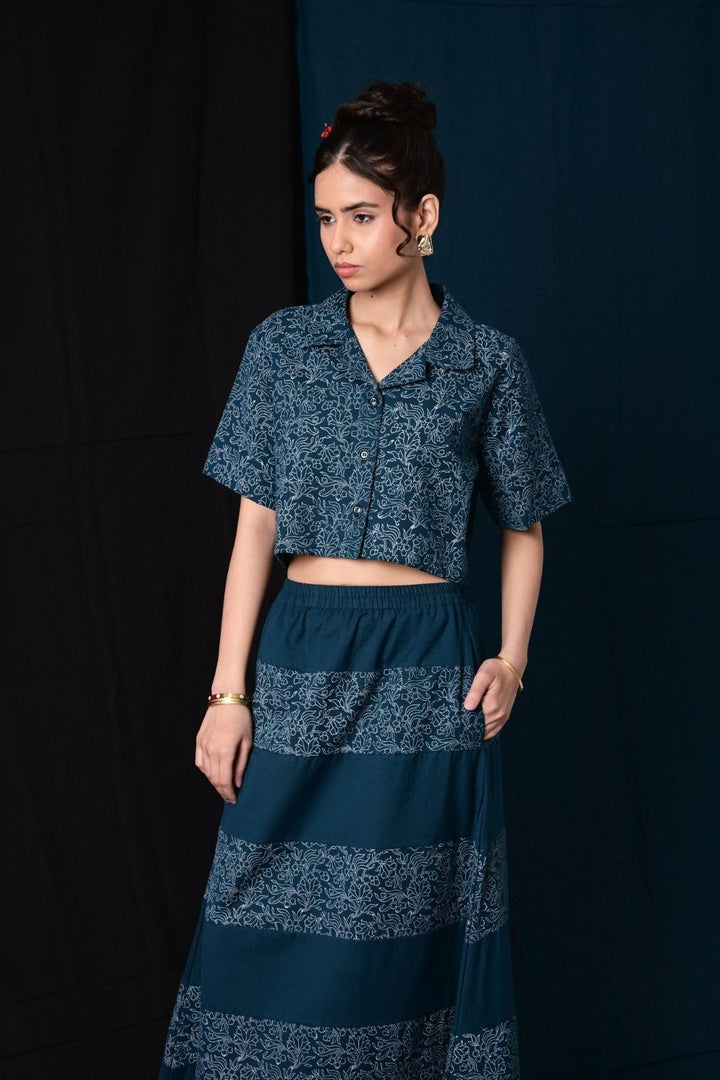 Bachpan Teal Blue Handblock Printed Shirt - MODERN BLUE