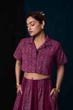 Load image into Gallery viewer, Bachpan Wine Purple Handblock Printed Shirt - MODERN BLUE
