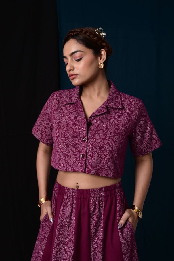 Bachpan Wine Purple Handblock Printed Shirt - MODERN BLUE