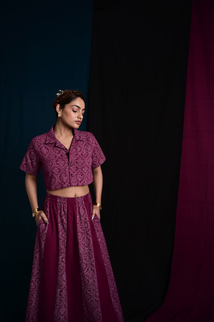 Bachpan Wine Purple Handblock Printed Shirt - MODERN BLUE