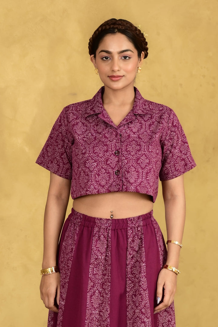 Bachpan Wine Purple Handblock Printed Shirt - MODERN BLUE