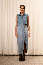 Load image into Gallery viewer, Bali Umar Baby Blue Handblock Printed Top - MODERN BLUE
