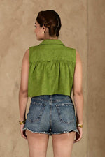 Load image into Gallery viewer, Bali Umar Fern Green Handblock Printed Top - MODERN BLUE
