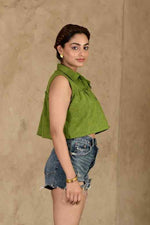Load image into Gallery viewer, Bali Umar Fern Green Handblock Printed Top - MODERN BLUE
