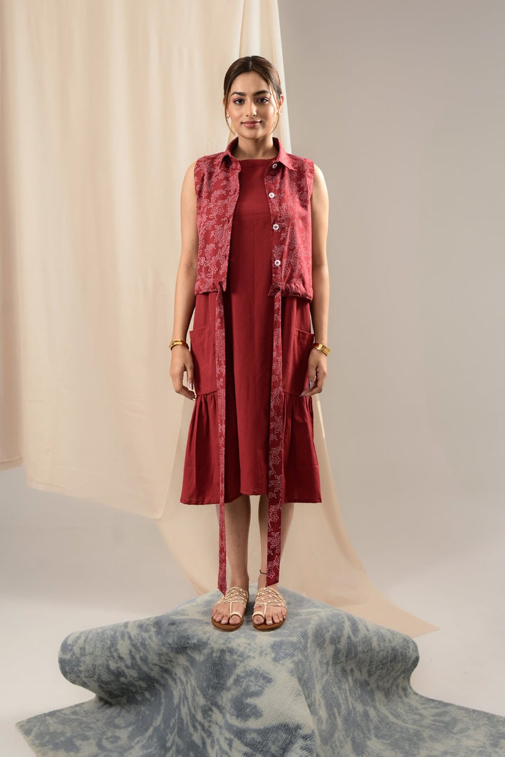 Bayaan Handblock Printed Sleeveless Jacket Shirt - MODERN BLUE