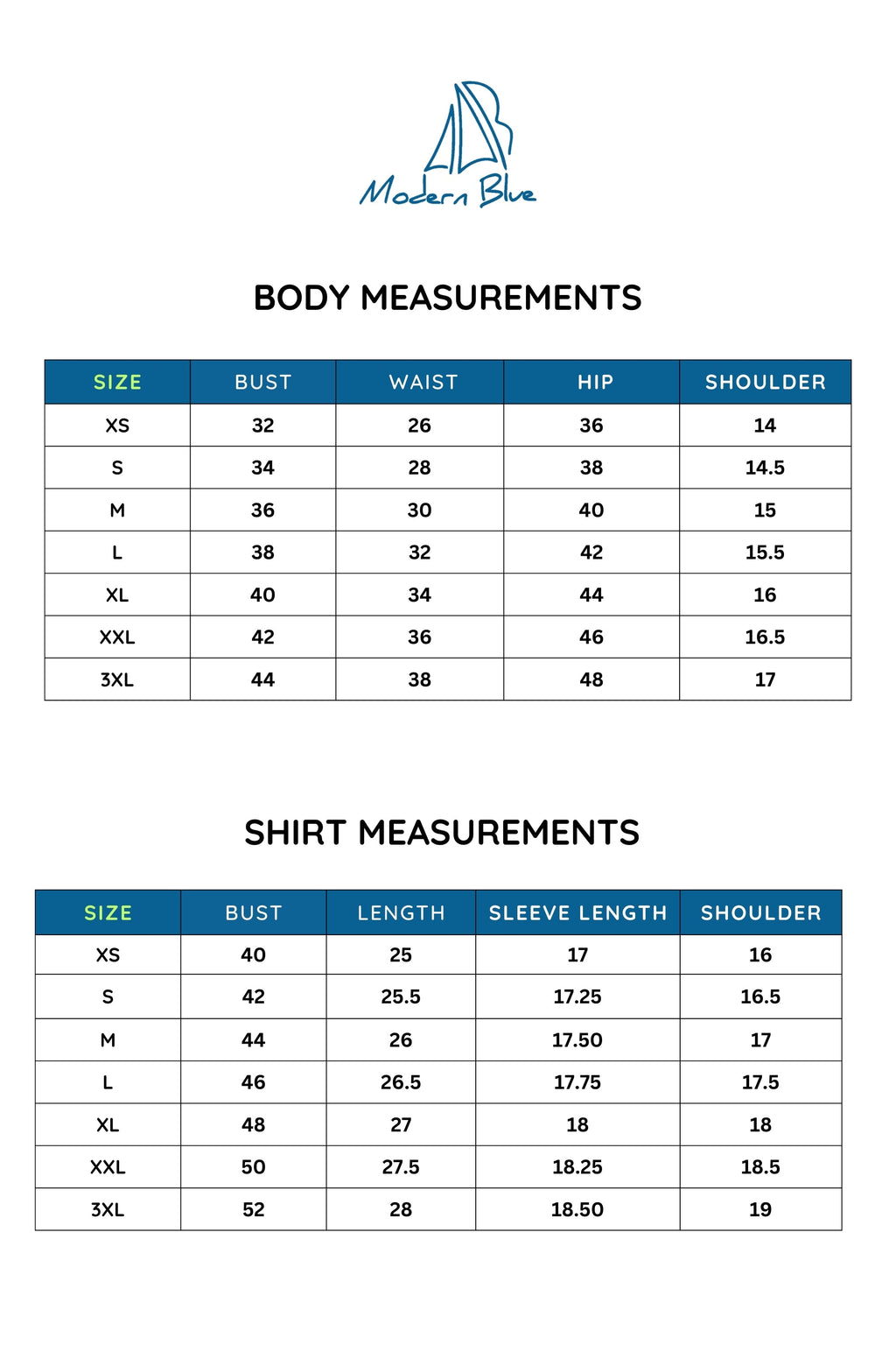 Size chart for Sun Rise Relaxed Shirt