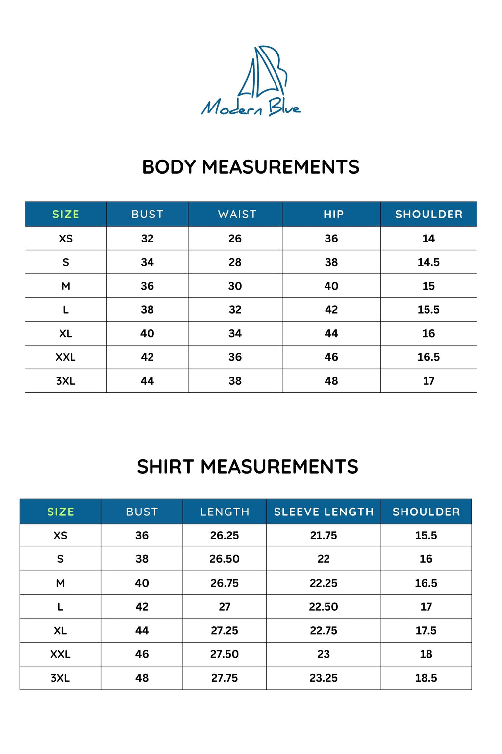 Size chart for Brown Sugar Shirt