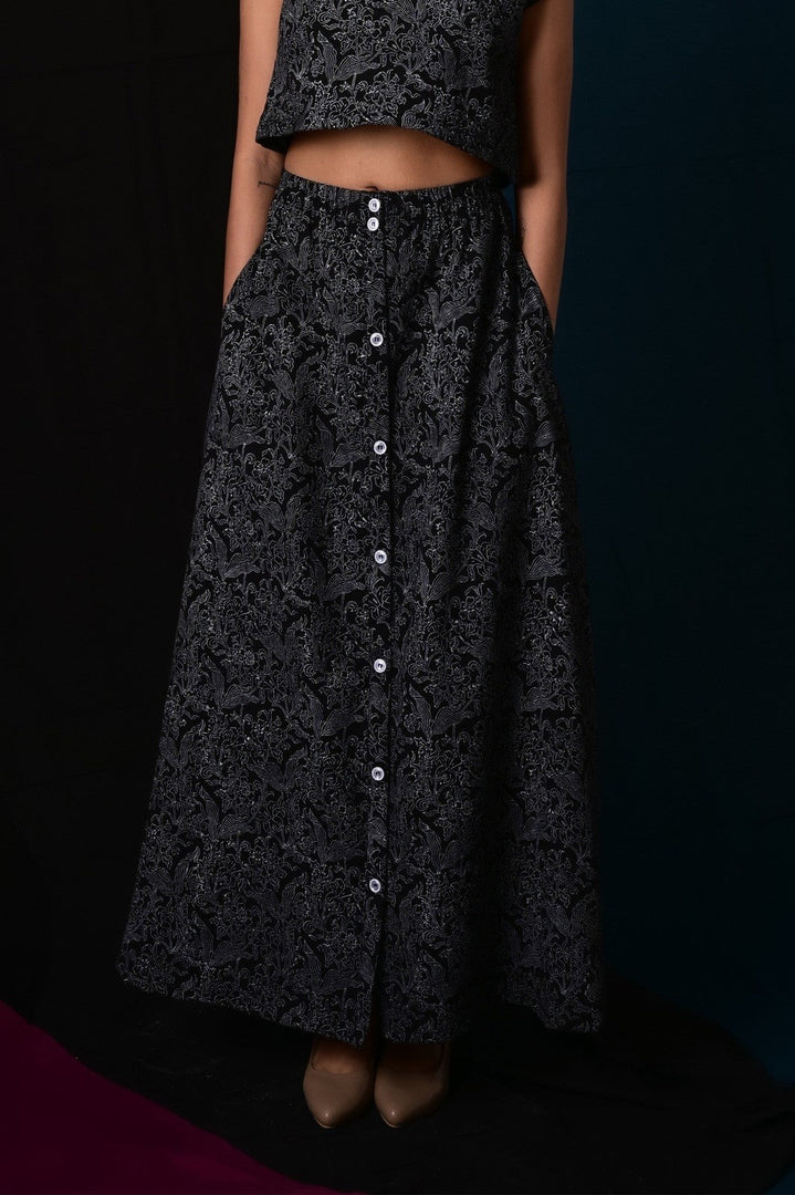 Chanchal Black Handblock Printed Skirt - MODERN BLUE