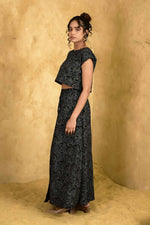 Load image into Gallery viewer, Chanchal Black Handblock Printed Skirt - MODERN BLUE
