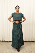 Load image into Gallery viewer, Chanchal Bottle Green Handblock Printed Skirt - MODERN BLUE
