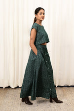 Load image into Gallery viewer, Chanchal Bottle Green Handblock Printed Skirt - MODERN BLUE
