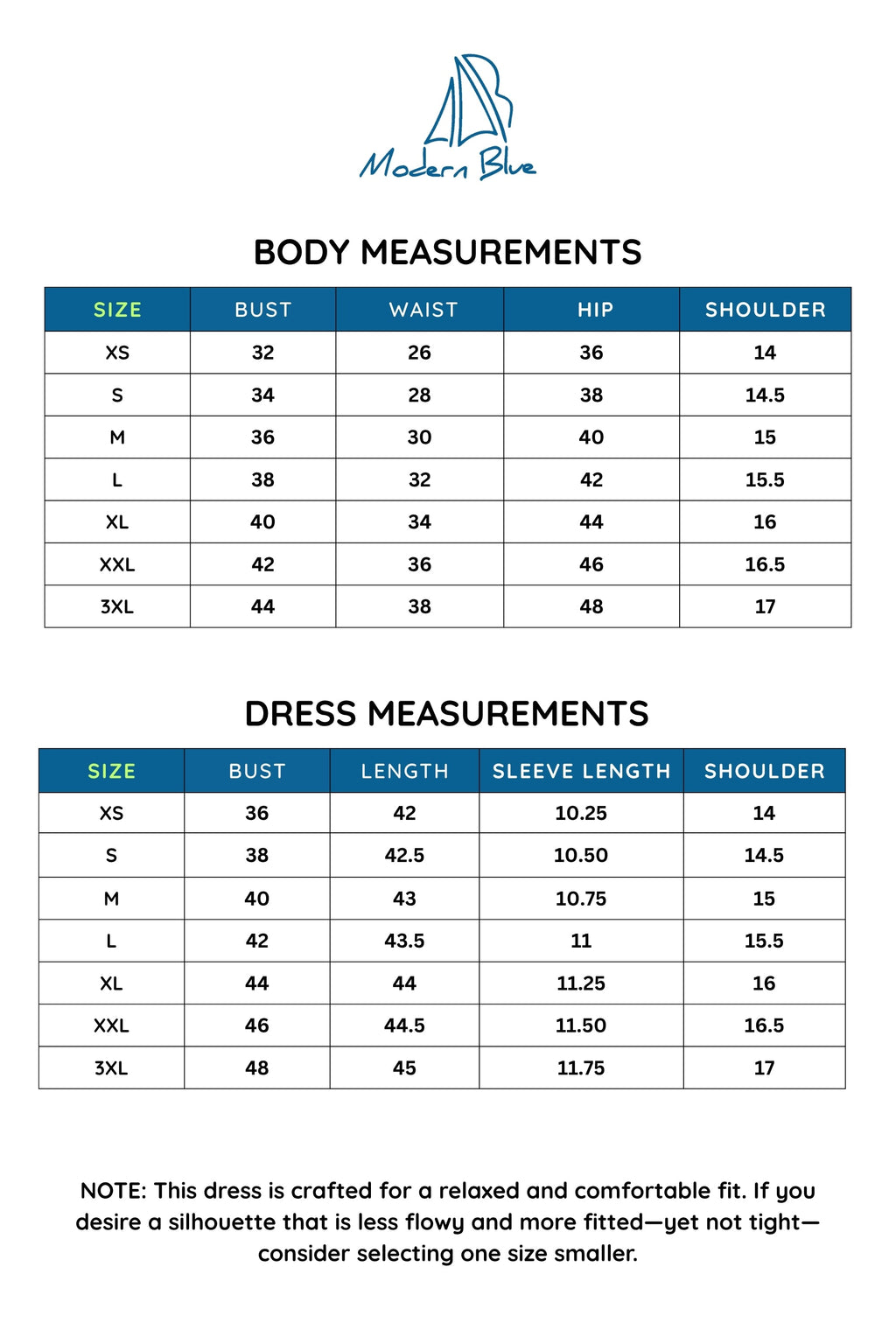 Size chart for Dor Handblock Printed Dress