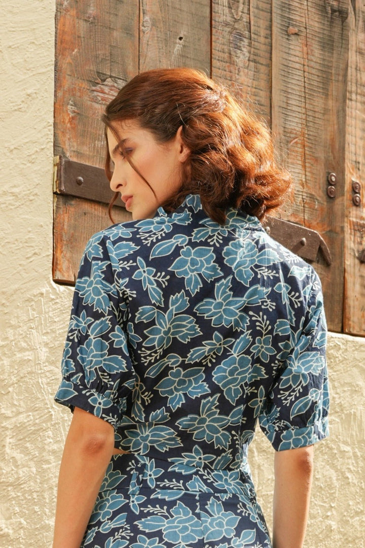 Indigo Petal Wrap Top - MODERN BLUE