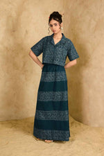 Load image into Gallery viewer, Jhoola Handblock Printed Skirt - MODERN BLUE
